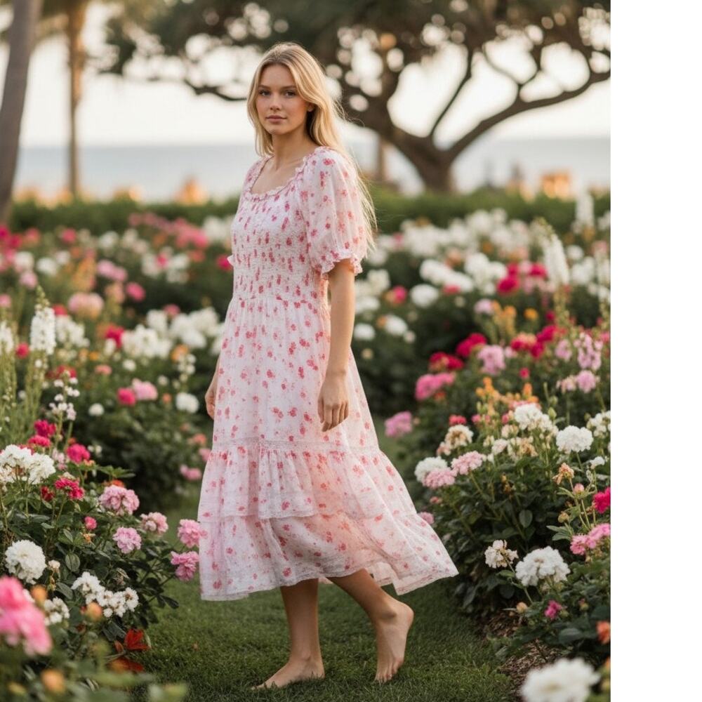 Love Shack Fancy X Target Womens White and Pink Floral Dress Plus Size 1X NEW